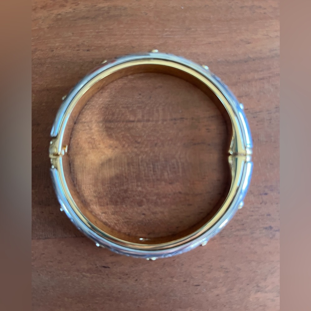 Brighton Aries Two Tone Hinged Bangle Bracelet magnetic closure silver gold - Picture 8 of 13